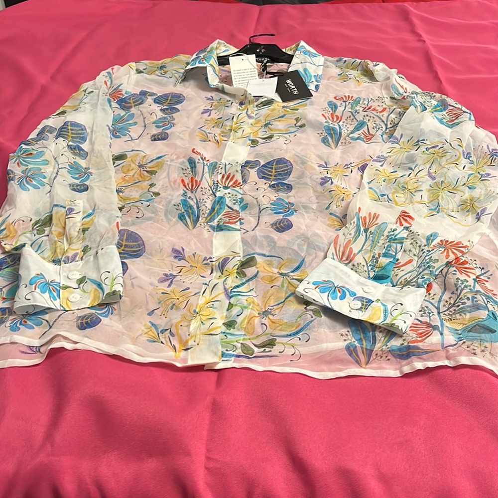 Worth New York  multicolor 100% silk blouse Size extra large
